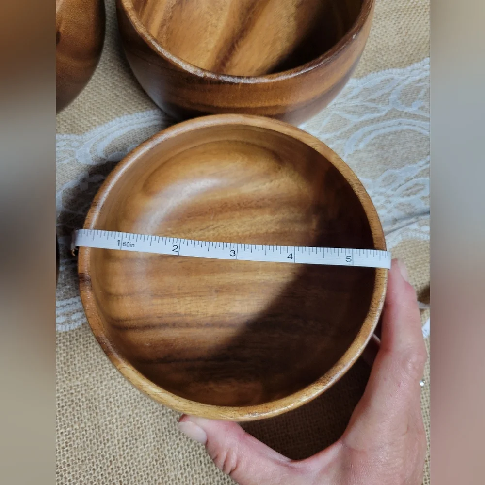 Lot of 4 vintage acacia wood 6 ×3 bowls - Picture 3 of 12